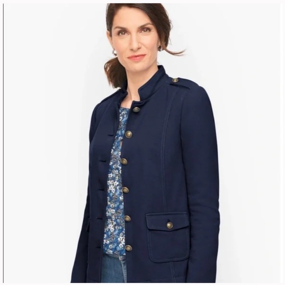 Talbots Knit Band/Military Blazer Navy with Bronze Crest Buttons Size 14 - Picture 1 of 10